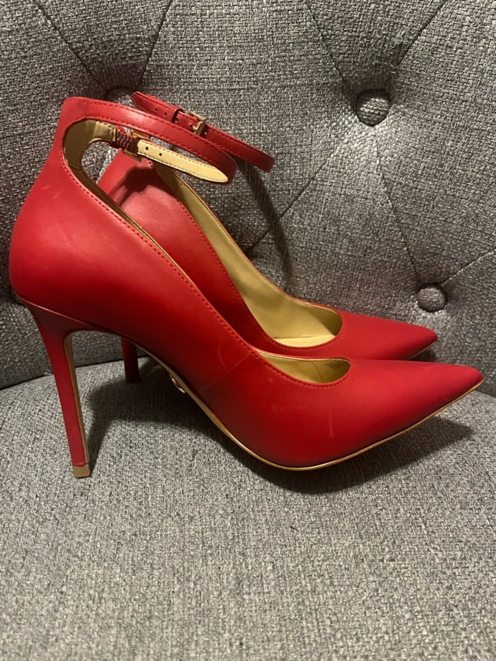 Michael Kors Red Pointed-Toe Ankle-Strap Pumps (Ankle Strap) - Picture 6 of 8